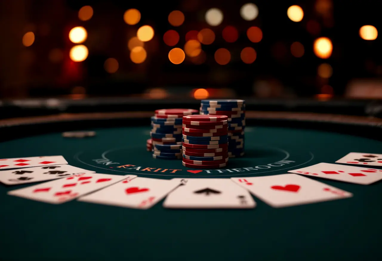 Cartes et jetons de poker sur un tapis de jeu, ambiance de soirée poker